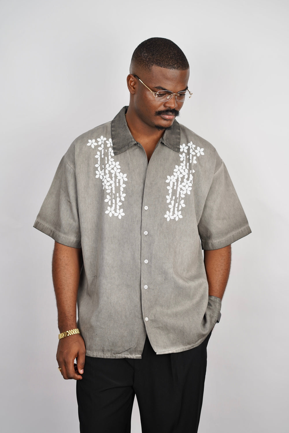 2morrow Floral Revere Shirt in Khaki