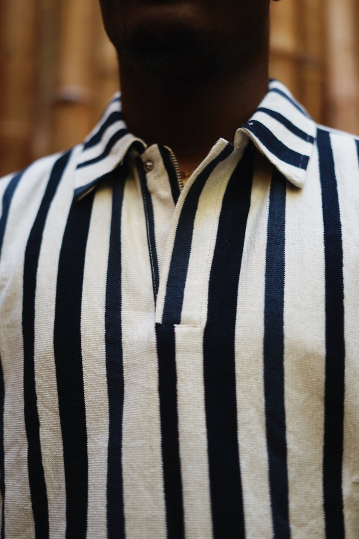 Massimo Cariño bar stripe polo shirt in dark blue