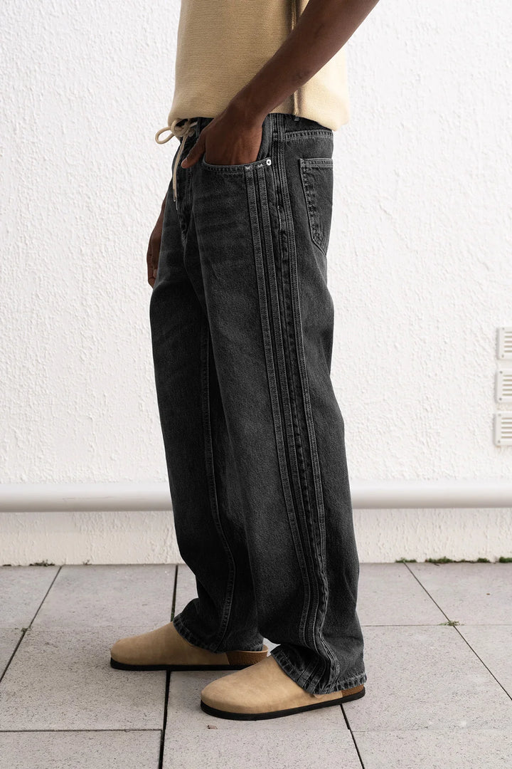 GIESTO LACE UP BAGGY JEANS IN BLACK