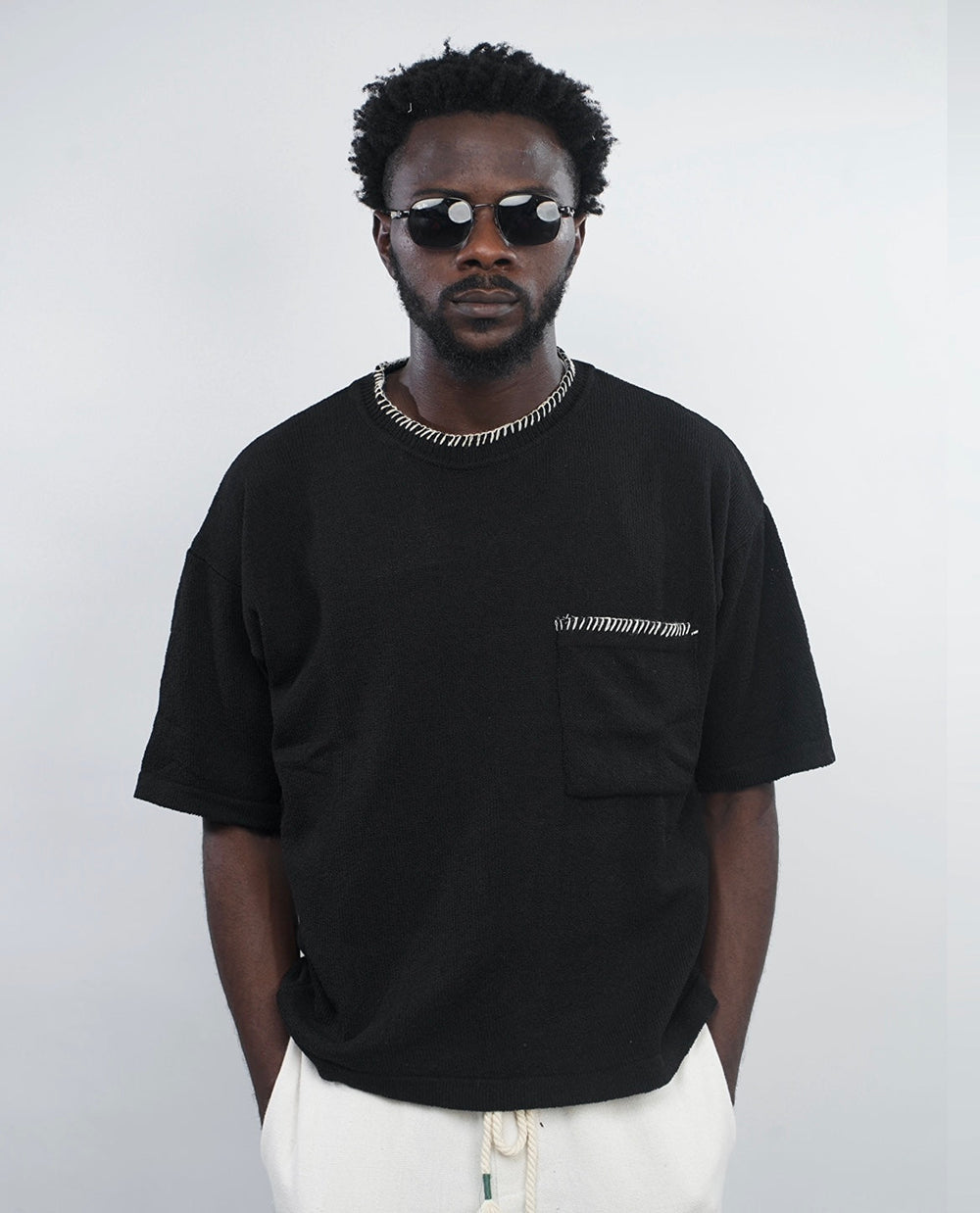 GIESTO knit polo with stitching in black