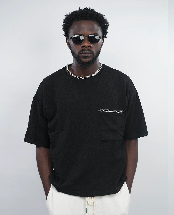 GIESTO knit polo with stitching in black