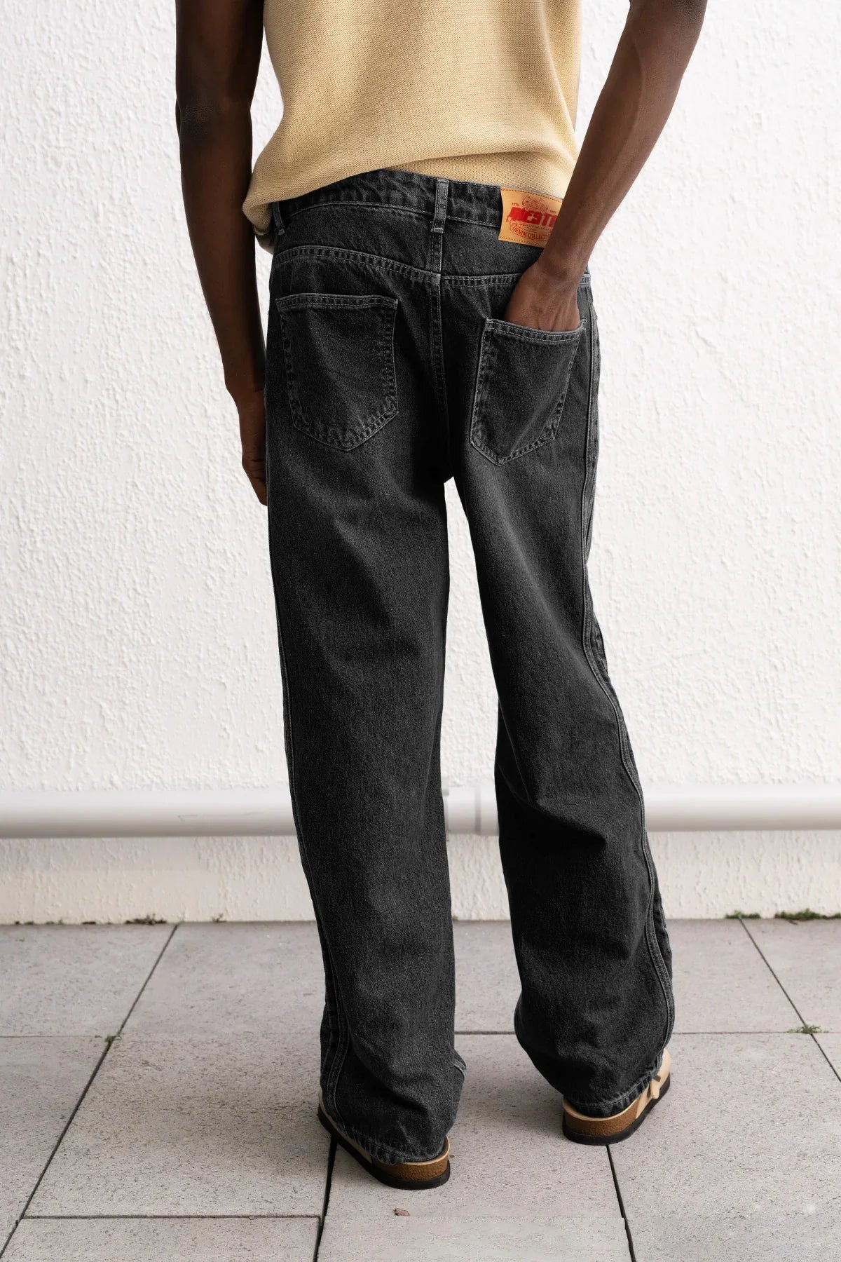 GIESTO LACE UP BAGGY JEANS IN BLACK