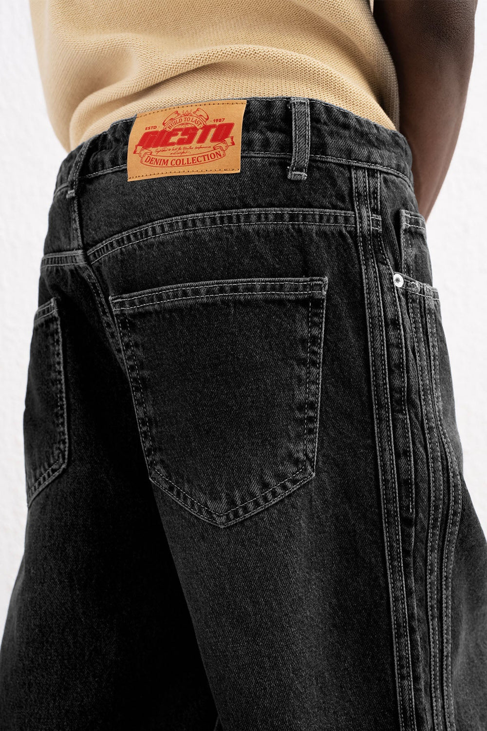 GIESTO LACE UP BAGGY JEANS IN BLACK