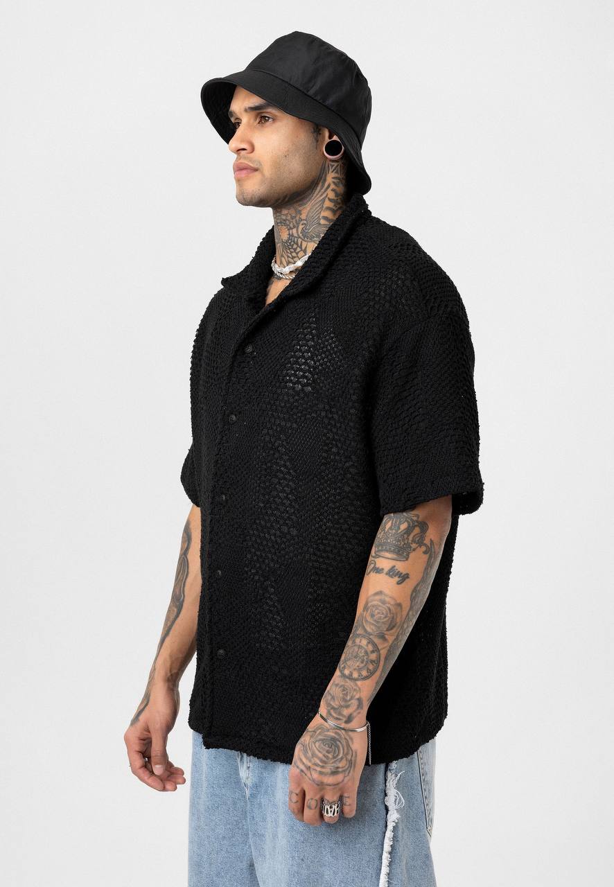 Essence of Life Crotchet Resort Shirt in Black