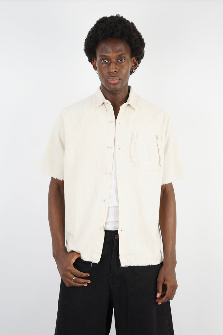 Essence of Life Oversized Short Sleeve Shirt in Beige