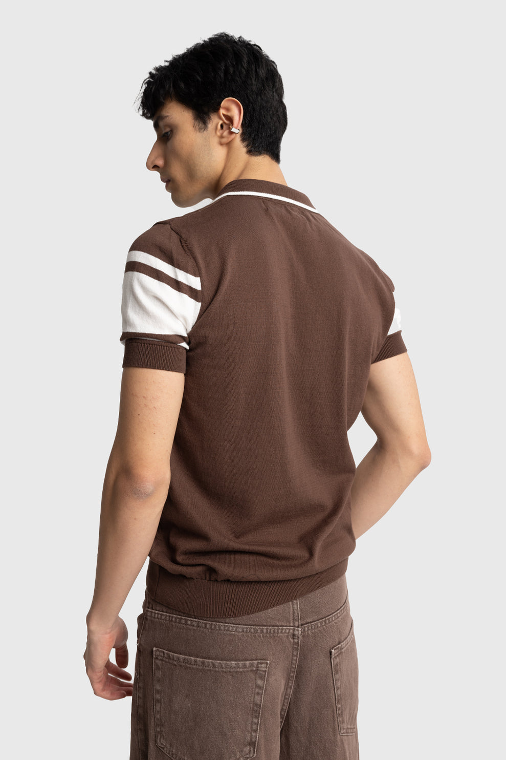 GIESTO knit polo in brown and white