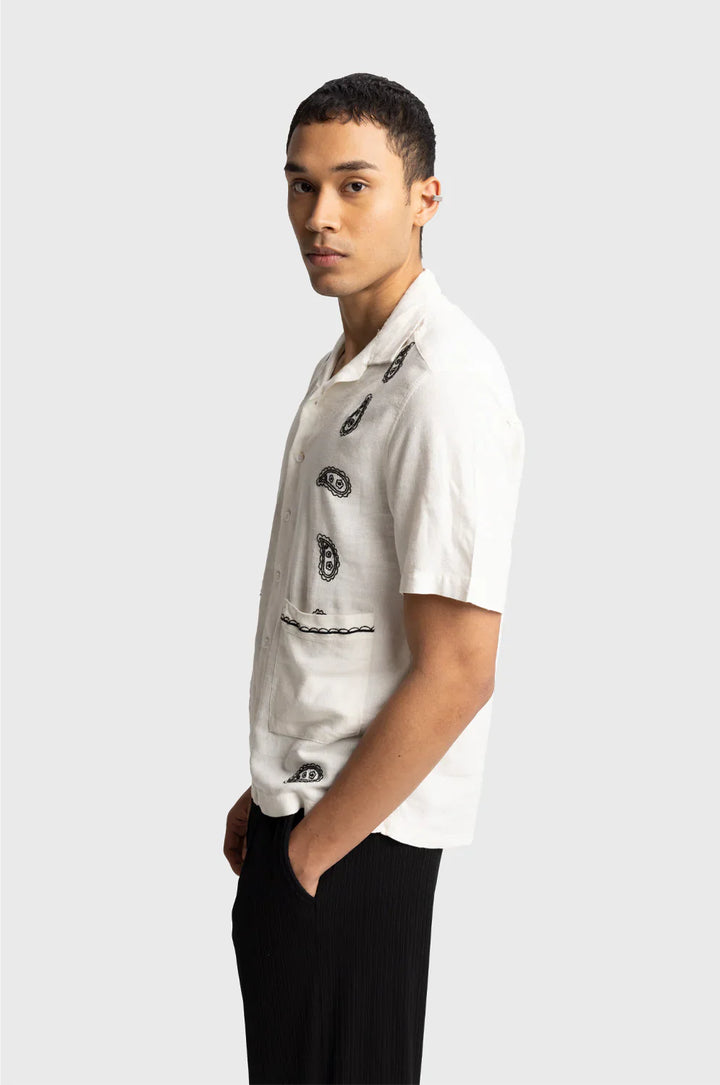 GIESTO paisley embroidered shirt in ecru