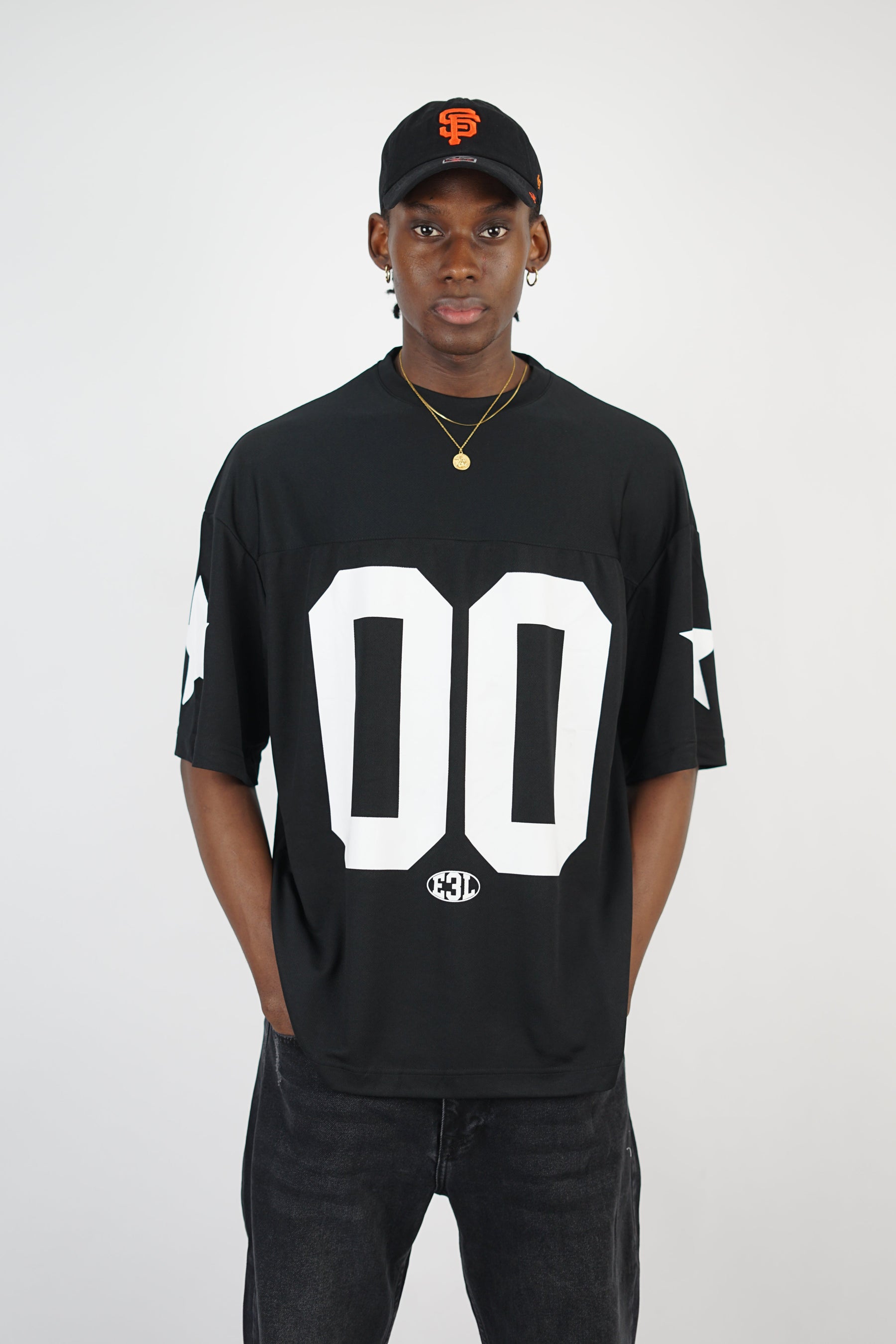 Essence of Life American Football Jersey T-shirt in Black