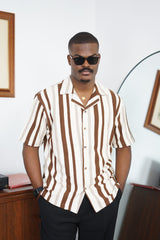 Massimo Cariño bar stripe revere shirt in brown