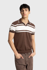 GIESTO knit polo in brown and white