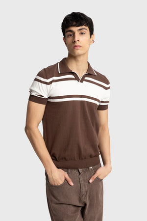 GIESTO knit polo in brown and white