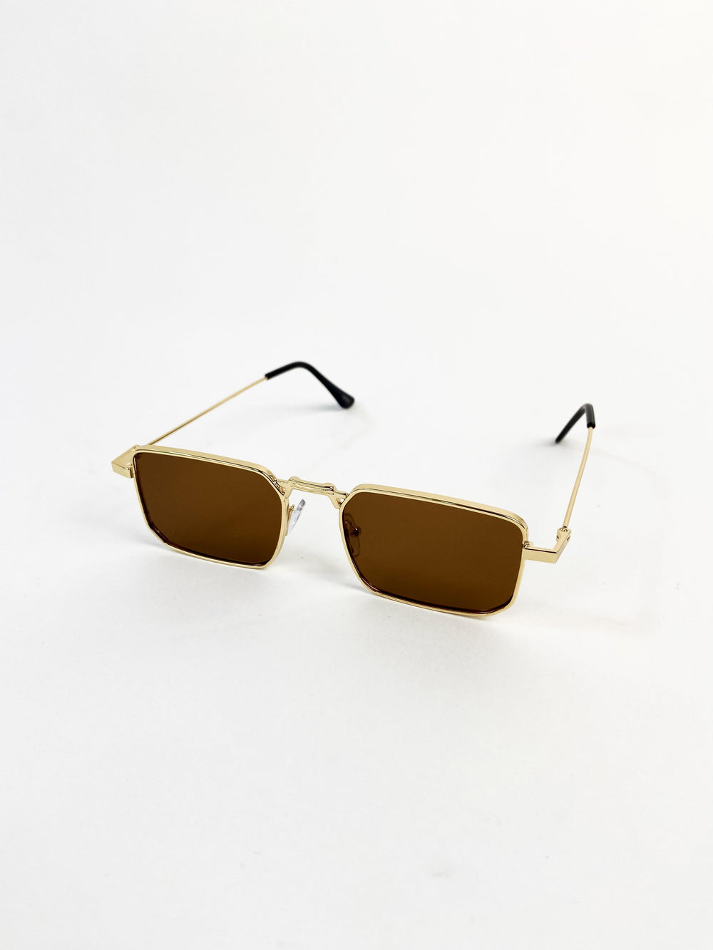 Rectangular gold rim sun glasses in brown
