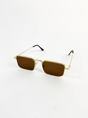 Rectangular gold rim sun glasses in brown