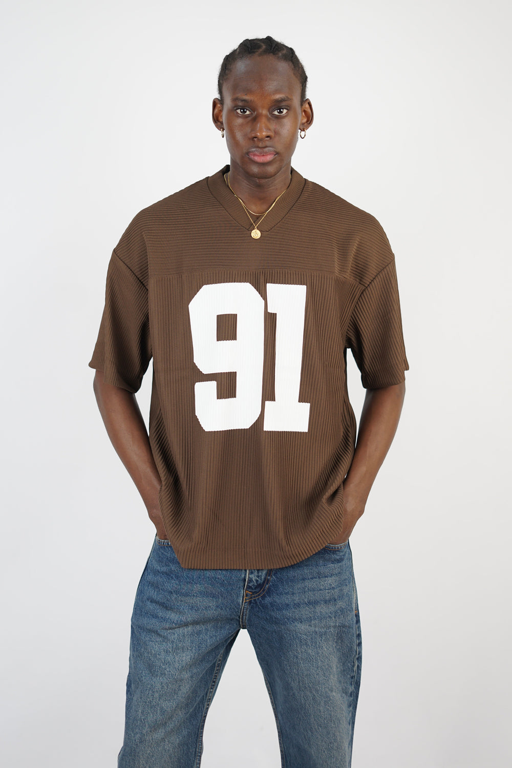 Vamos Pleated Jersey T-shirt in Chocolate