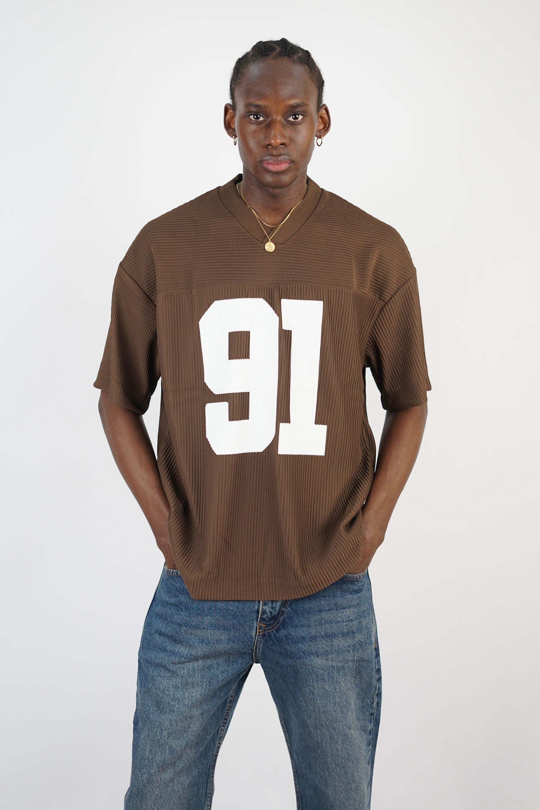 Vamos Pleated Jersey T-shirt in Chocolate