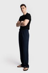 Retro club Cotton Blend Linen pants in Navy
