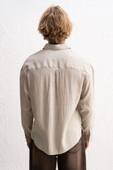 GIESTO EMBROIDERY DETAIL STRIPE SHIRT IN CREAM