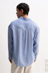 GIESTO EMBROIDERY DETAIL STRIPE SHIRT IN BLUE