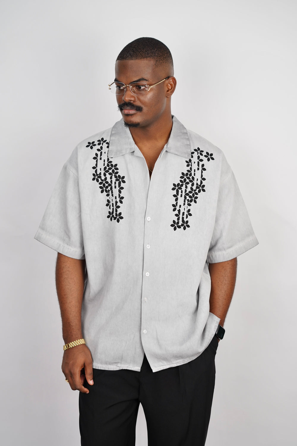 2morrow Floral Revere Shirt in Gray