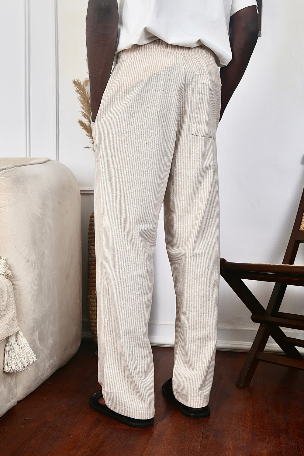 Essence of Life Baggy Stripe Pants in Beige