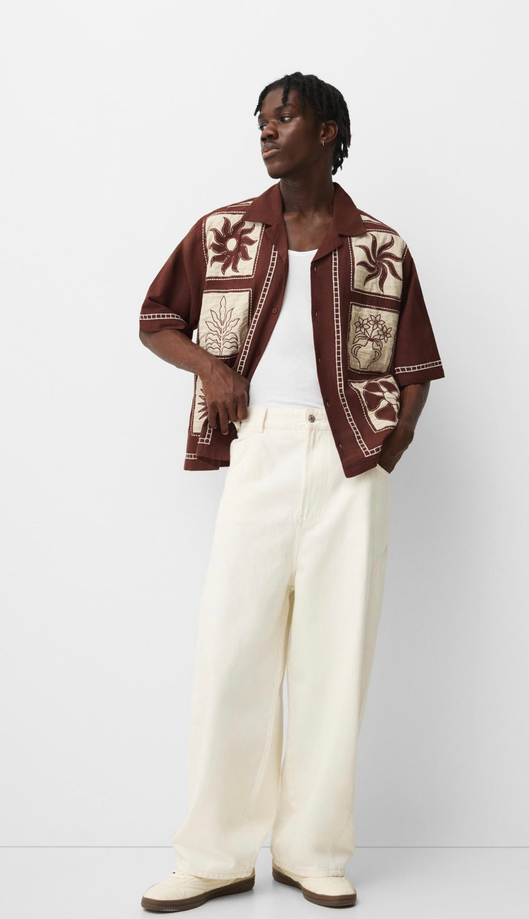 Garm island short sleeve shirt with contrast print in brown