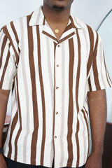 Massimo Cariño bar stripe revere shirt in brown