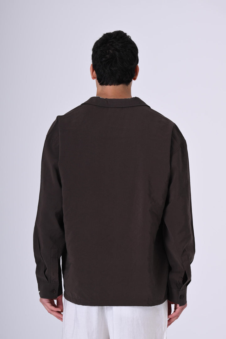 2512 Floral Embroidered Shirt in Brown