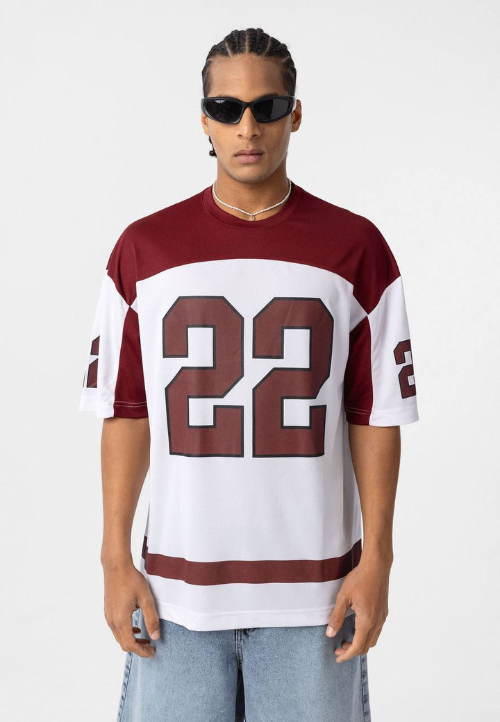 Essence of Life Mesh Jersey T-shirt in Burgundy