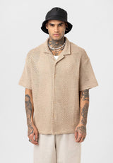 Essence of Life Crotchet Resort Shirt in Beige