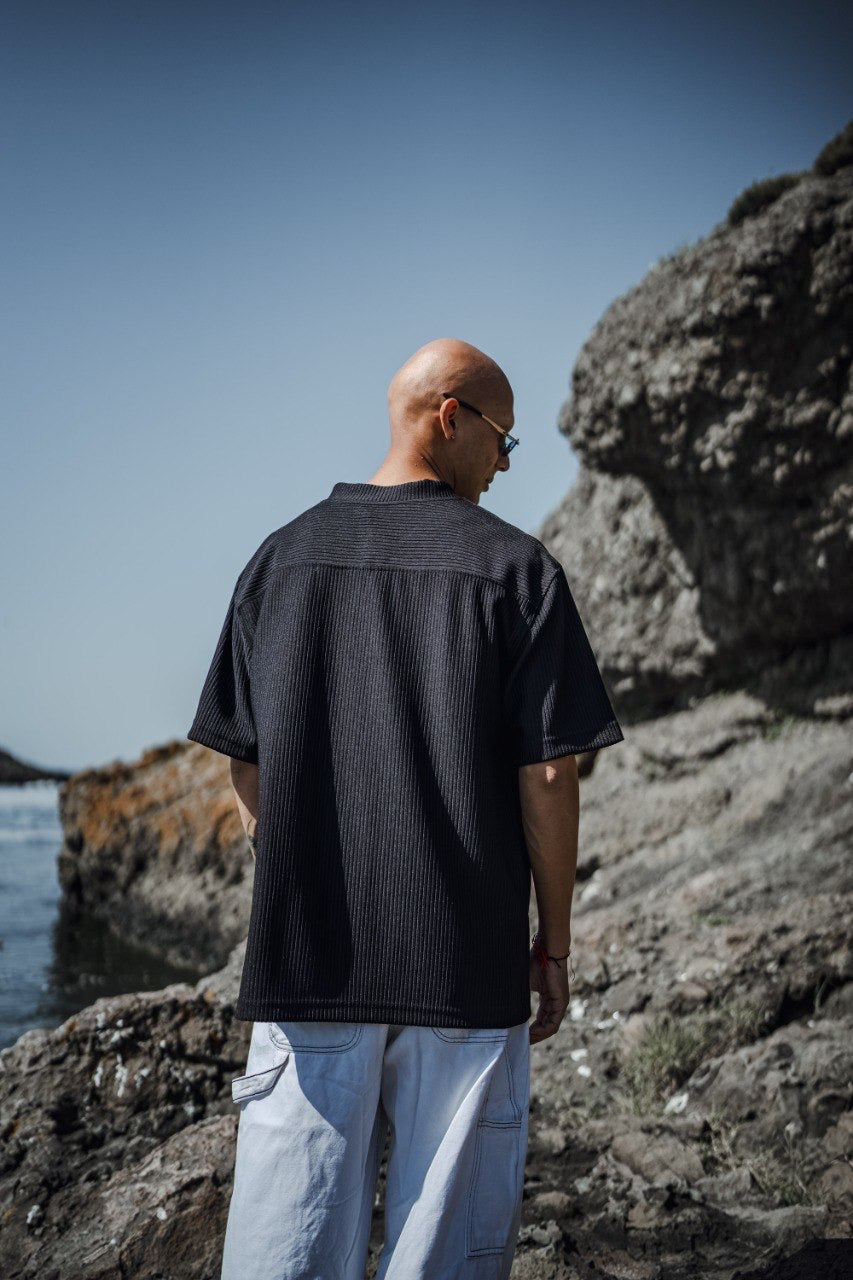 Mechanic Pleated jersey T-shirt in black