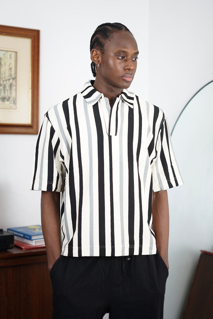 Massimo Cariño bar stripe polo shirt in torquoise