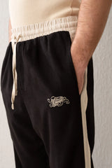 Giesto Embroidered Double Toned Linen Pants in Black