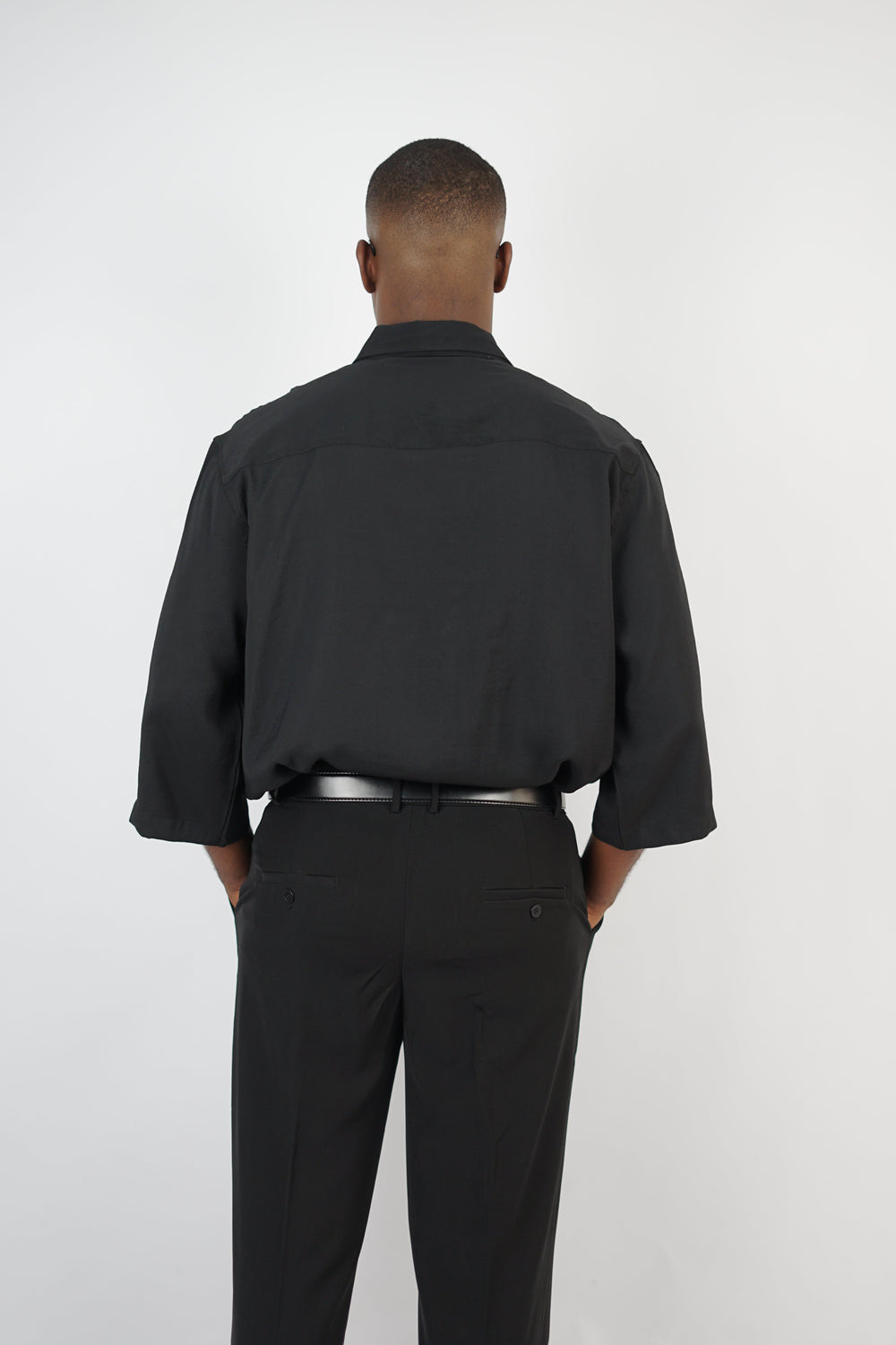Mechanic Flowing Shirt with Bow in Black