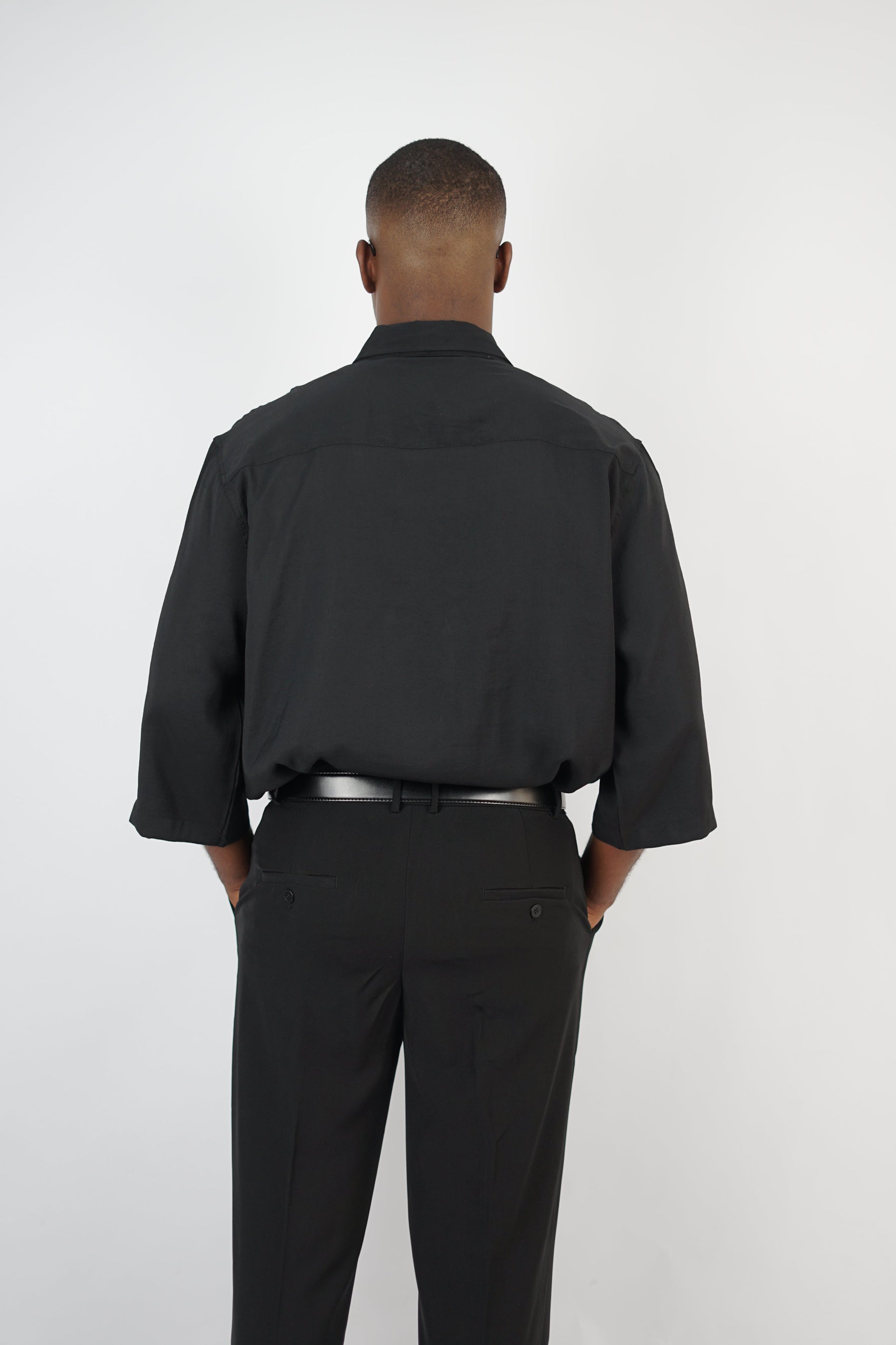 Mechanic Flowing Shirt with Bow in Black