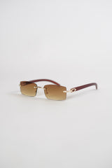 Buffalo Horn Rimless Wood Frame Sun glasses in brown