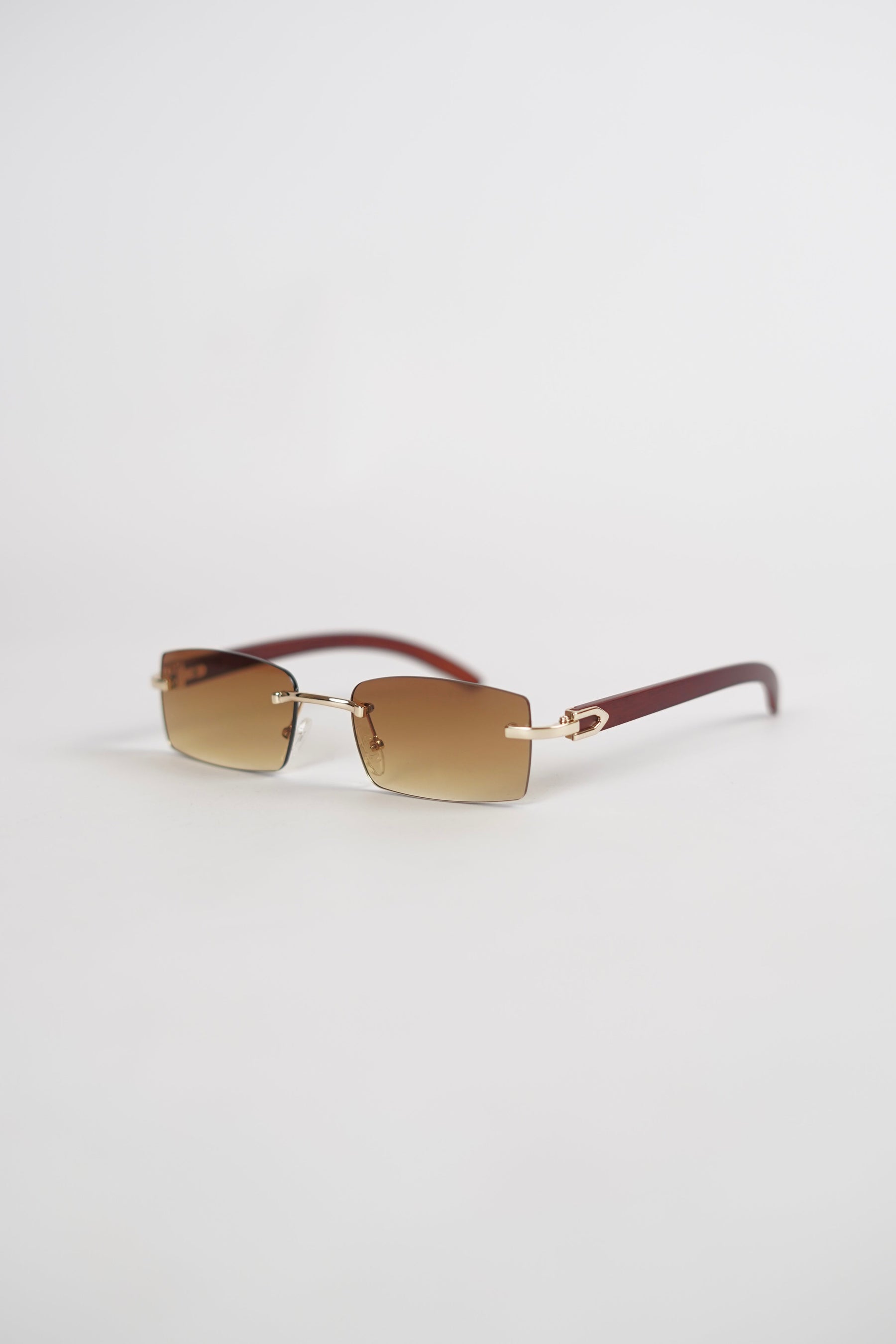 Buffalo Horn Rimless Wood Frame Sun glasses in brown