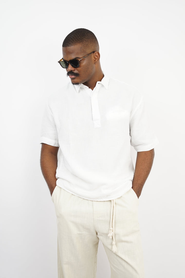 Giesto linen short sleeve shirt in white