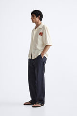 GARM ISLAND RED THREADING OVERSIZED LINEN SHIRT BEIGE