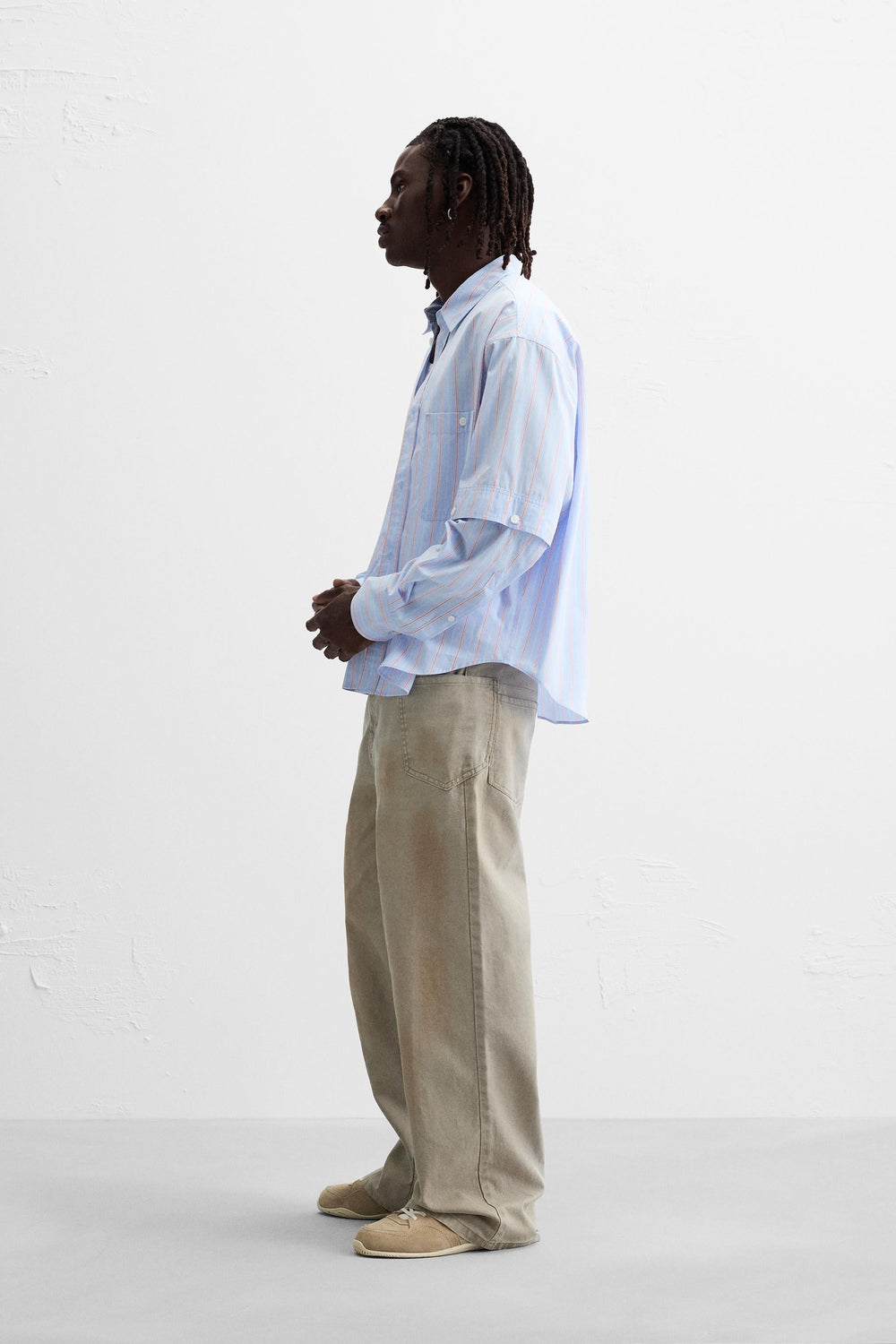 Garm Island Detachable Sleeve Striped Shirt