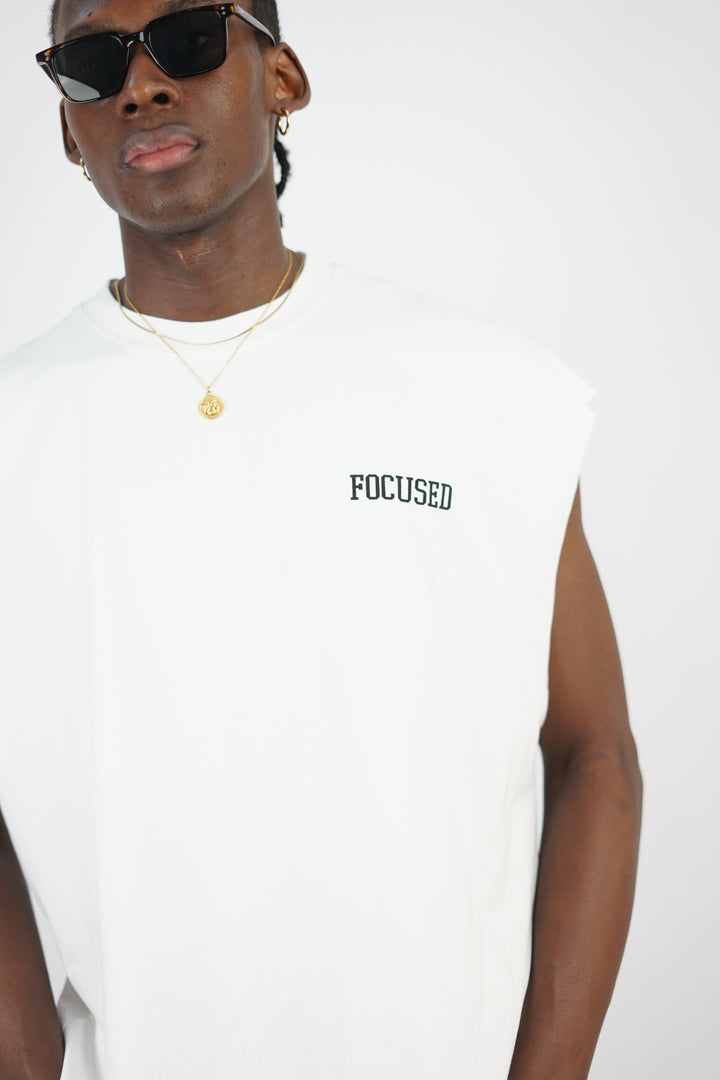 Mechanic Focused Backprint Armless T-shirt in White
