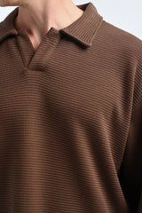 25-12 Waffle Polo Longsleeve in Brown