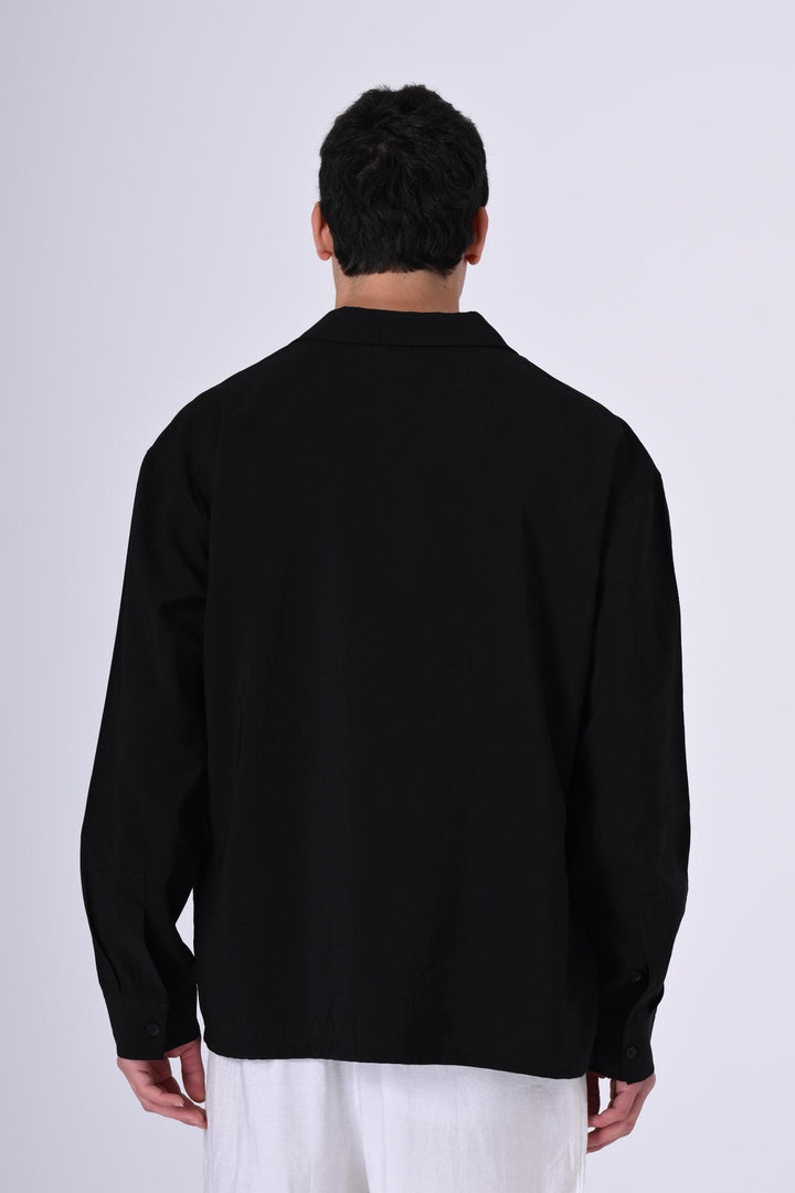 2512 Floral Embroidered Shirt in Black