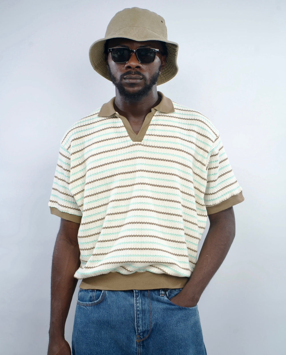 Giesto Jacquard Knit Polo shirt in brown/green