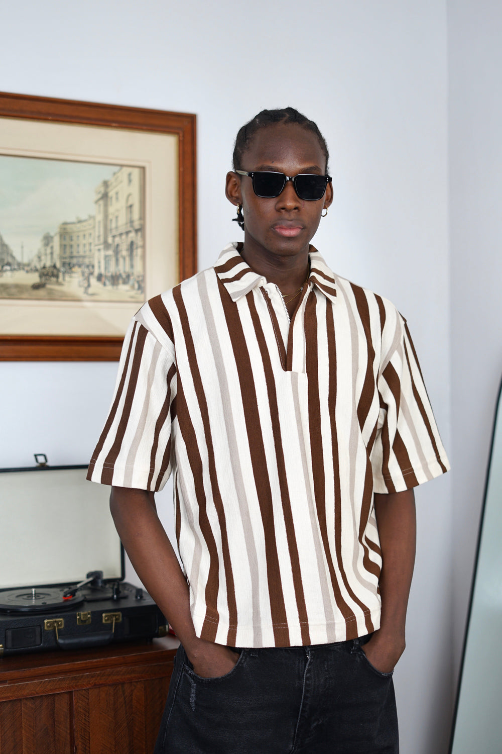 Massimo Cariño bar stripe polo shirt in brown