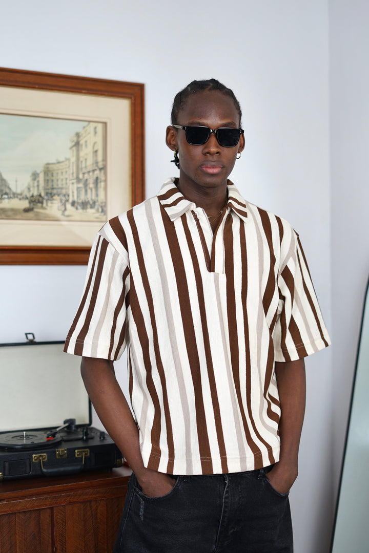 Massimo Cariño bar stripe polo shirt in brown
