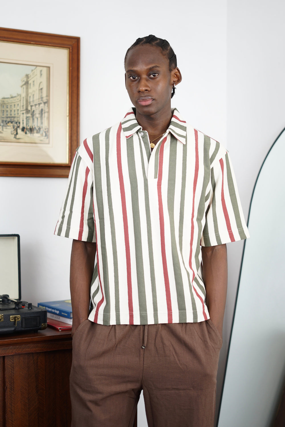 Massimo Cariño bar stripe polo shirt in green and red
