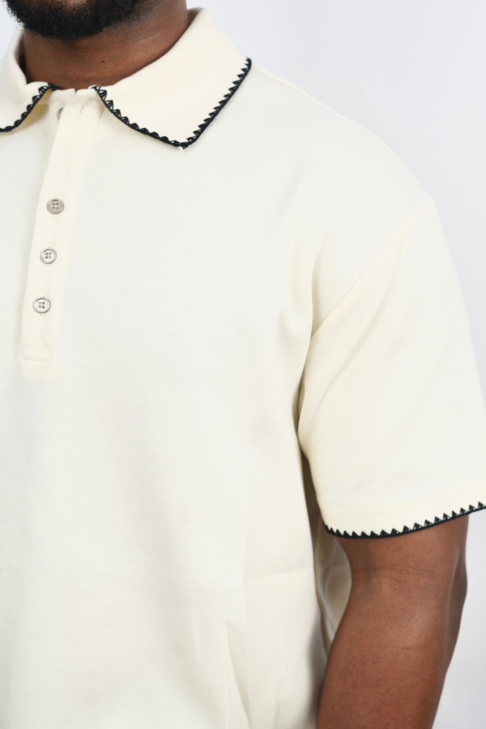 M Studios Polo Shirt with Contrast Stitching in Off White
