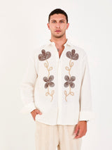 Rocquerx Embroidery Detail Long Sleeve Shirt in White