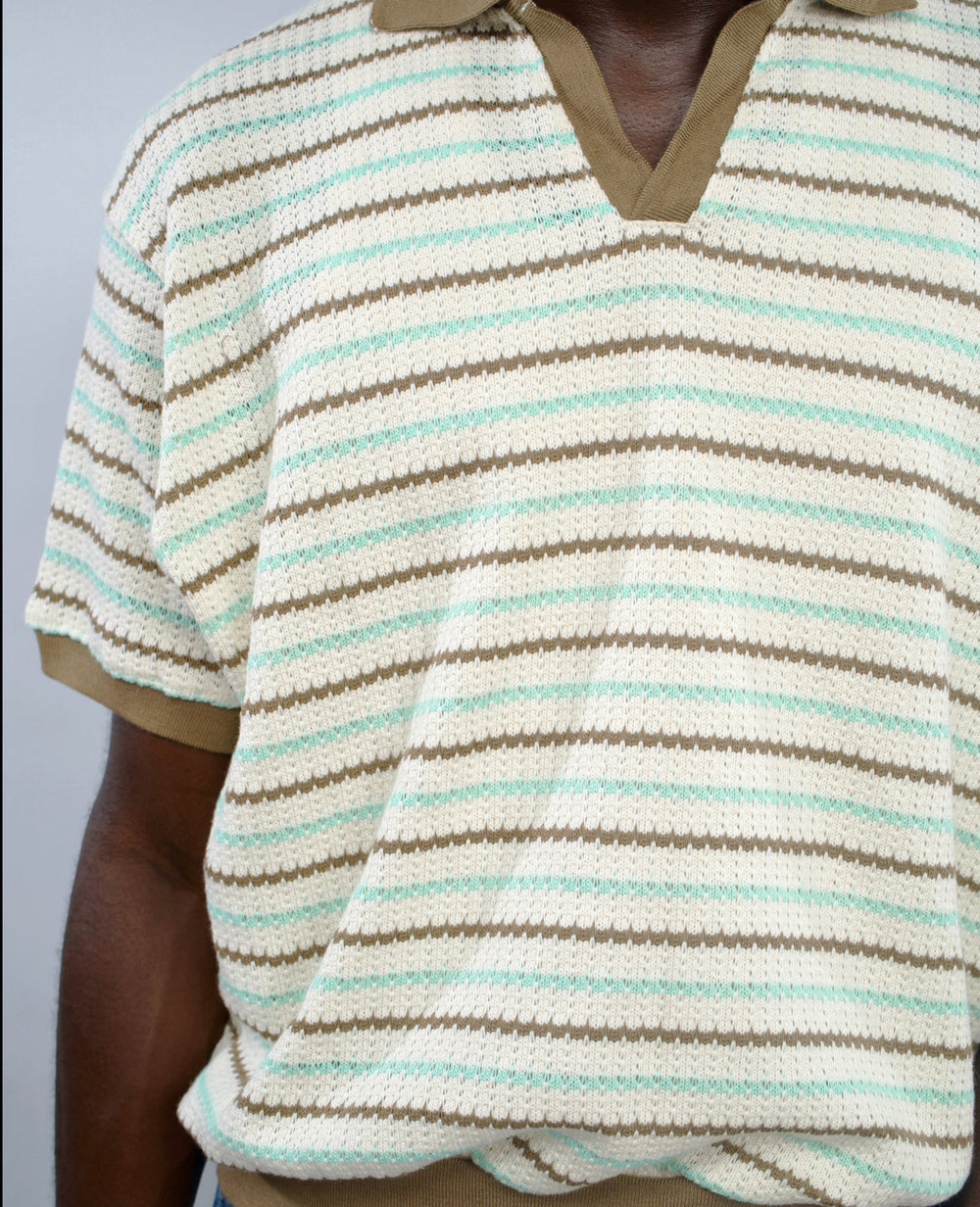 Giesto Jacquard Knit Polo shirt in brown/green