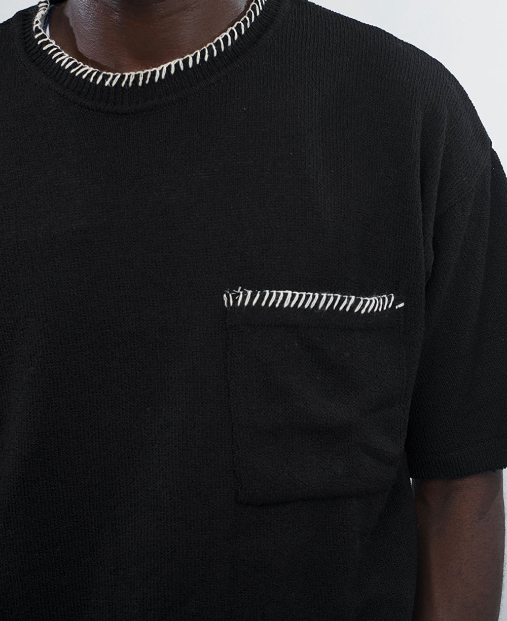 GIESTO knit polo with stitching in black